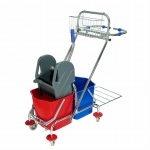 Wózek sprzątający dwuwiaderkowy 2x17L z koszykiem na detergenty i uchwytem na worek 120L