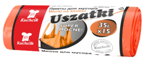 Worki sanitarne HDPE "USZATKI" pomarańczowe 35L, 15 szt.