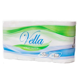 Papier toaletowy VELLA  150 listków 3 warstwy 8 rolek celuloza biały